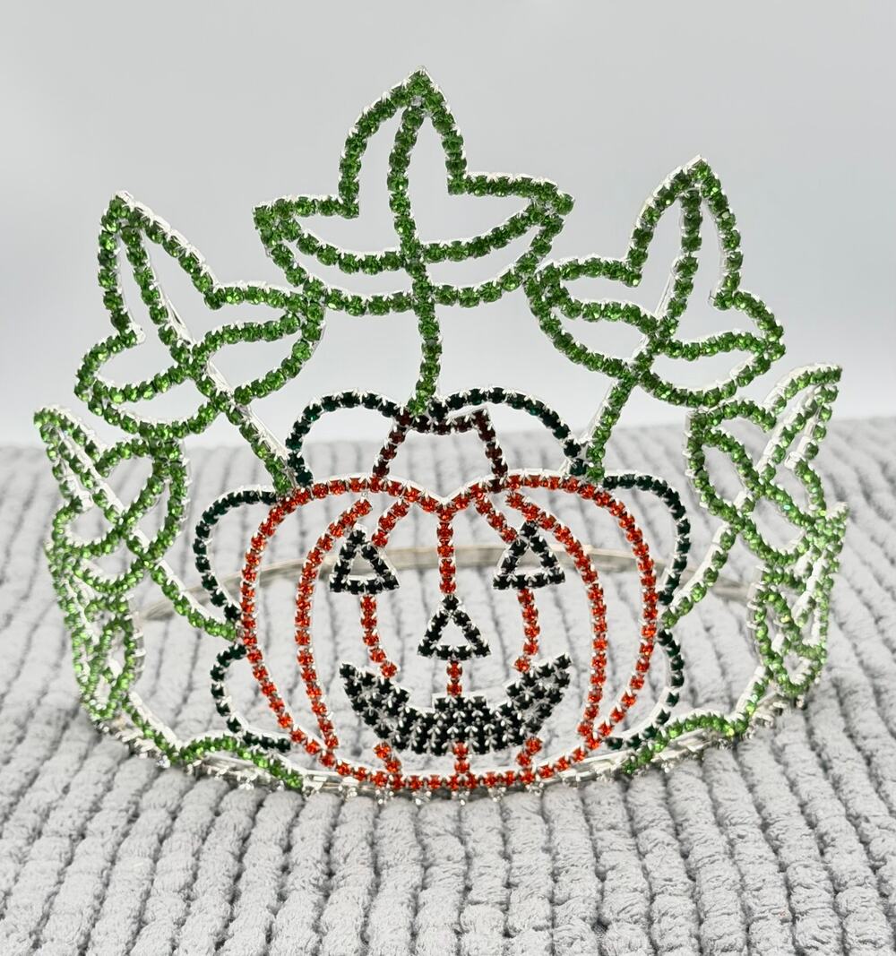 Vintage Large Rhinestone Metal Pumpkin Harvest Tiara Crown Pageant Celebration